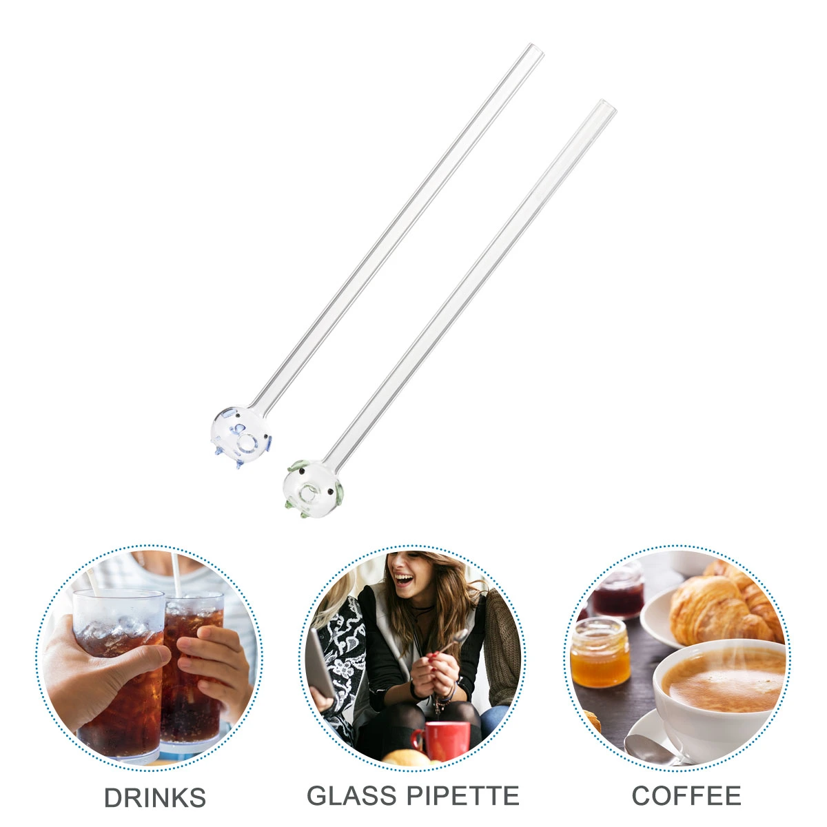 2Pcs Practical Glass Straw Heatproof Glass Straw Environment-friendly Supply
