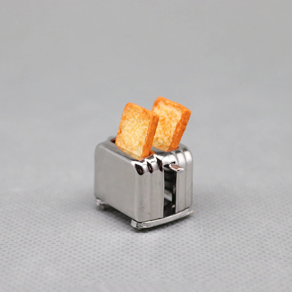 Mini Bread Machine Model Miniature Alloy Toaster Mini House Accessory Decor