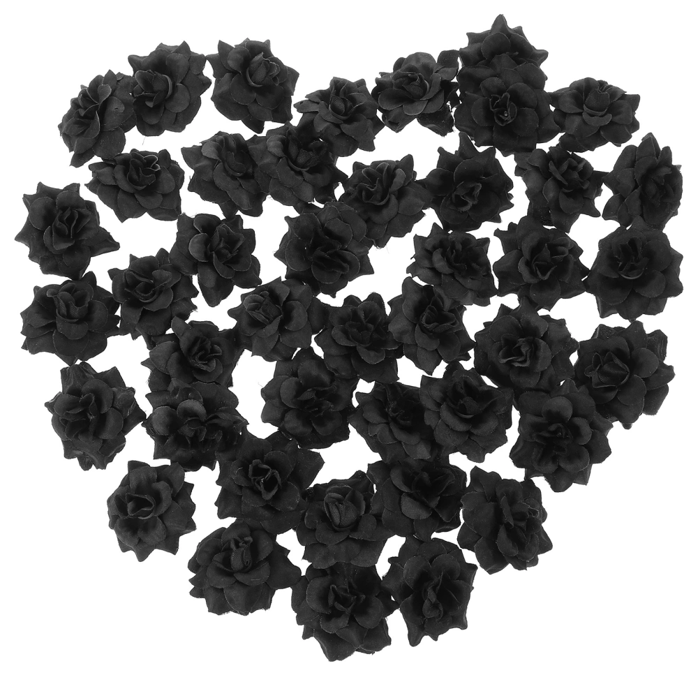 50pcs Silk Rose Flower Heads for Hat Clothes Album Embellishment (Black)