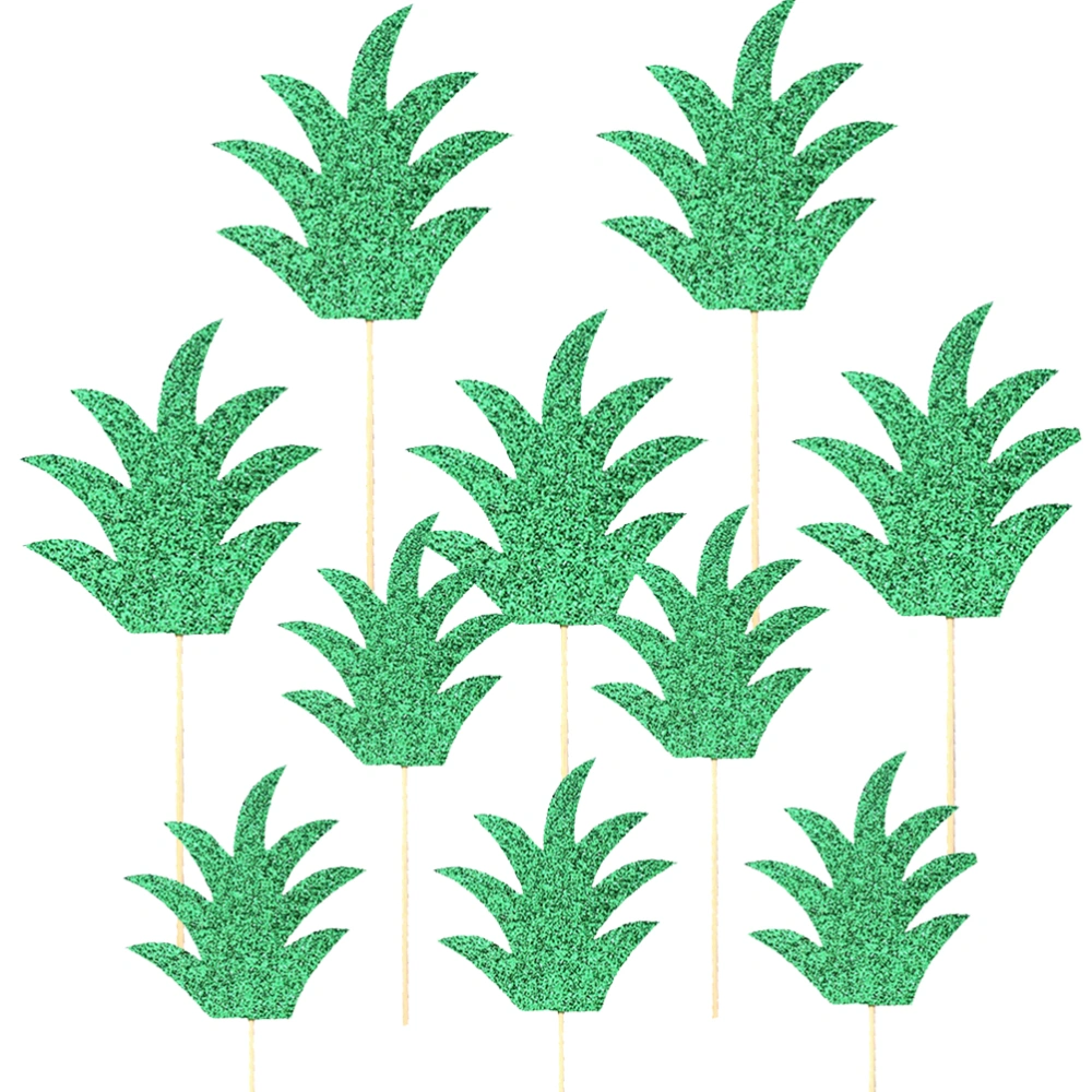 30pcs Green Pineapple Leaf Cake Toppers Paper Cake Picks Cupcake Insert Decor Party Supplies for Birthday Festival