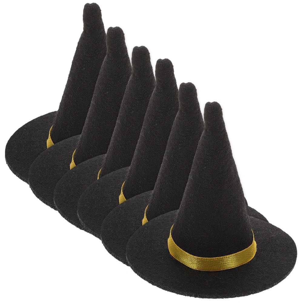 6pcs Mini Felt Witch Hats Handmade Wine Bottle Decor for Halloween DIY Hair Accessories Crafts (Black)