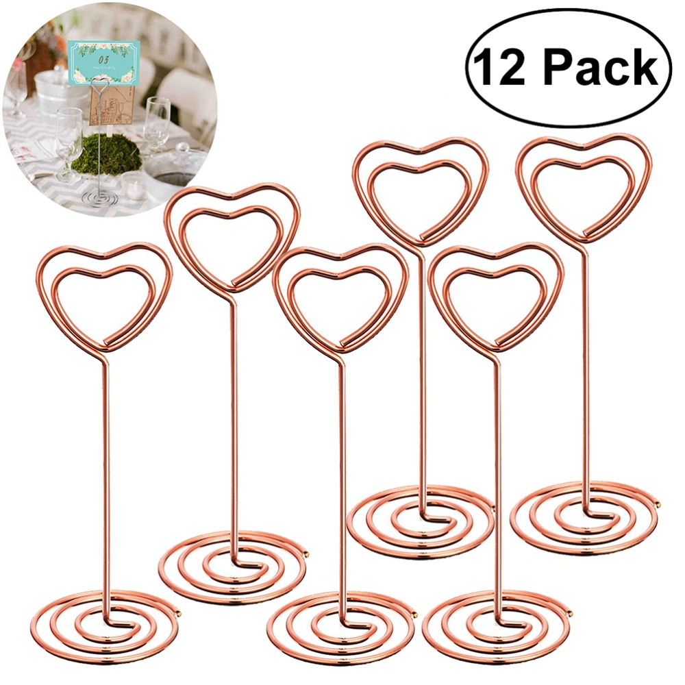 12 Pcs Rose Gold Heart Shape Photo Holder Stands Table Number Holders Place Paper Menu Clips for Weddings