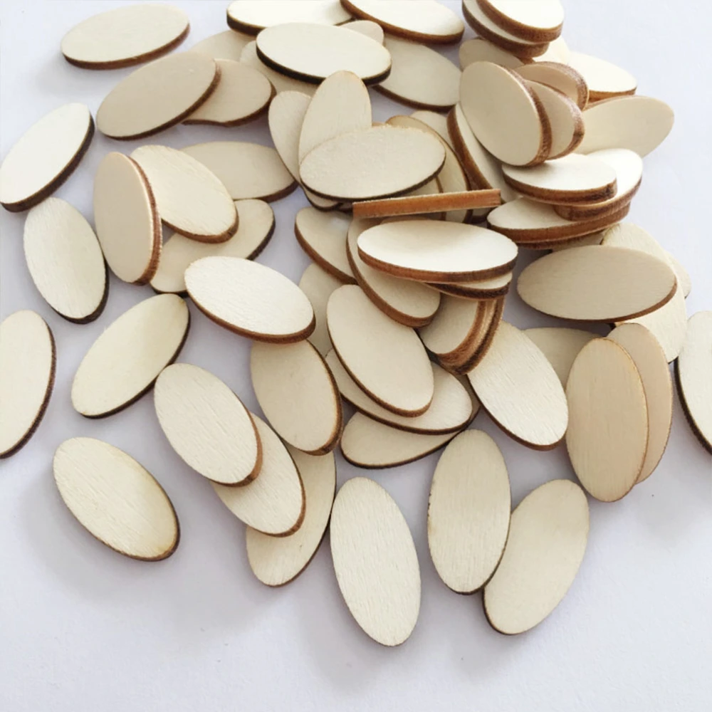 200pcs Oval Shape Wooden Chip DIY Wooden Slices Craft Ornament Wooden Pieces Decoration Wood Cutouts Accessories