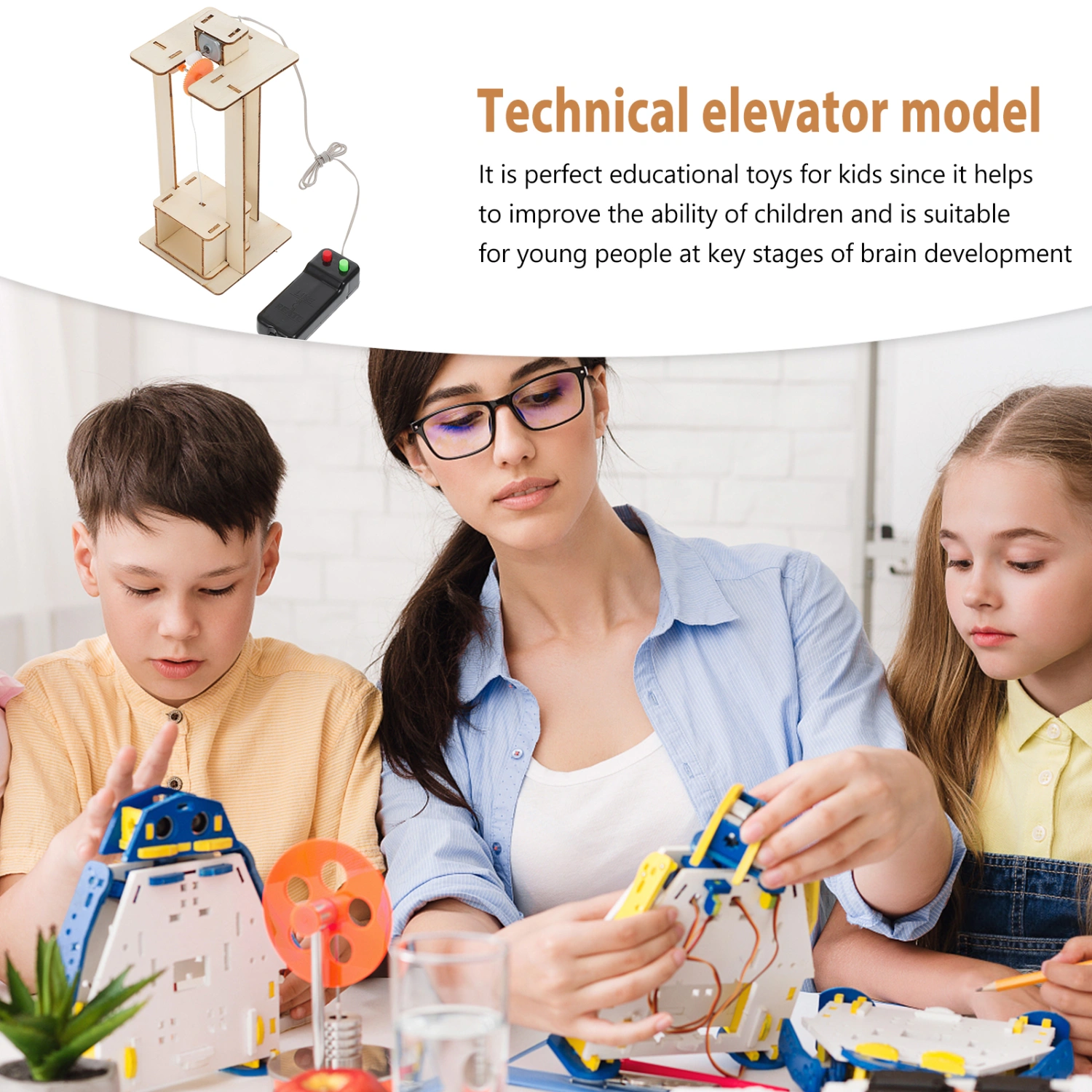 Handwork Elevator Model Toy Diy Elevator Toy Physical Equipment Crane Lifts Elevator Model Educational Lift Toy (Without Battery)