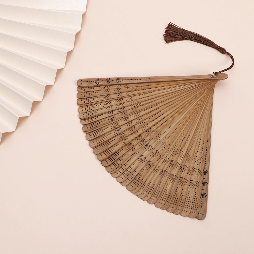 1pc Chinese Style Folding Fan Bamboo Handheld Fan Dancing Performance Decoration Tassel Vintage Fan