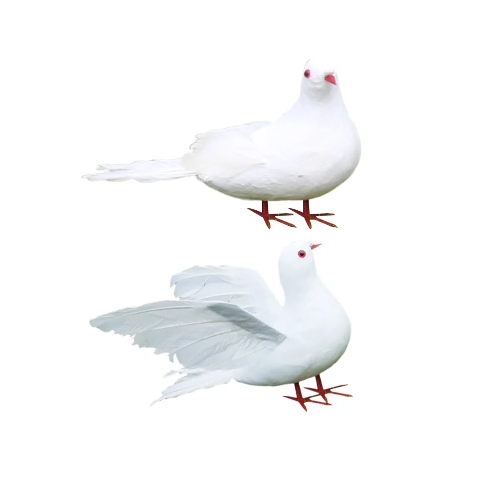 2 Pcs Artificial Pigeon Feather Birds Peace Pigeons Photo Props for Home Decoration Wedding White (Simple Pigeon, Wing Stretching Pigeon)