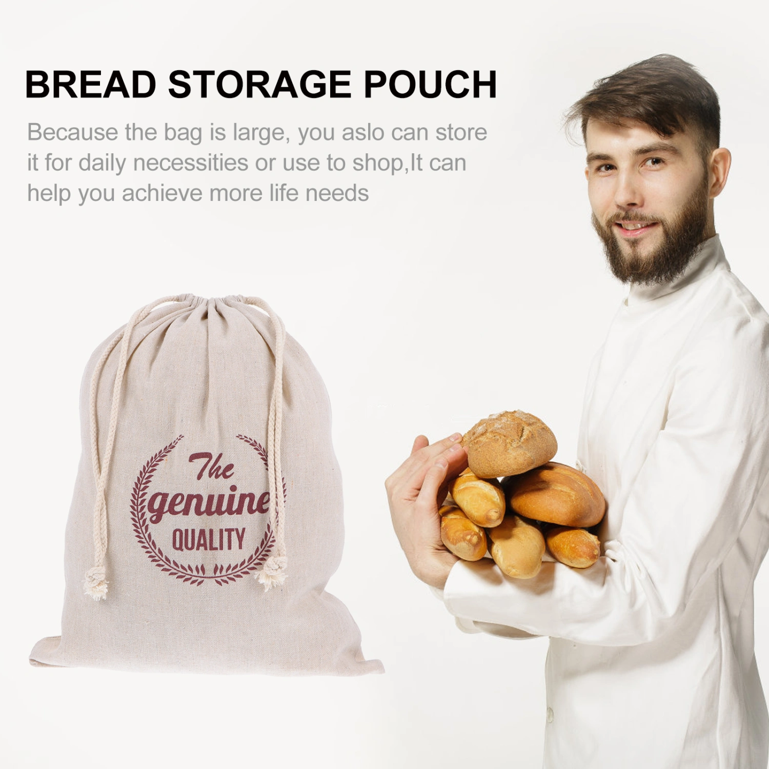1Pc Linen Bread Bag Reusable Drawstring Bag Homemade Bread Storage Pouch