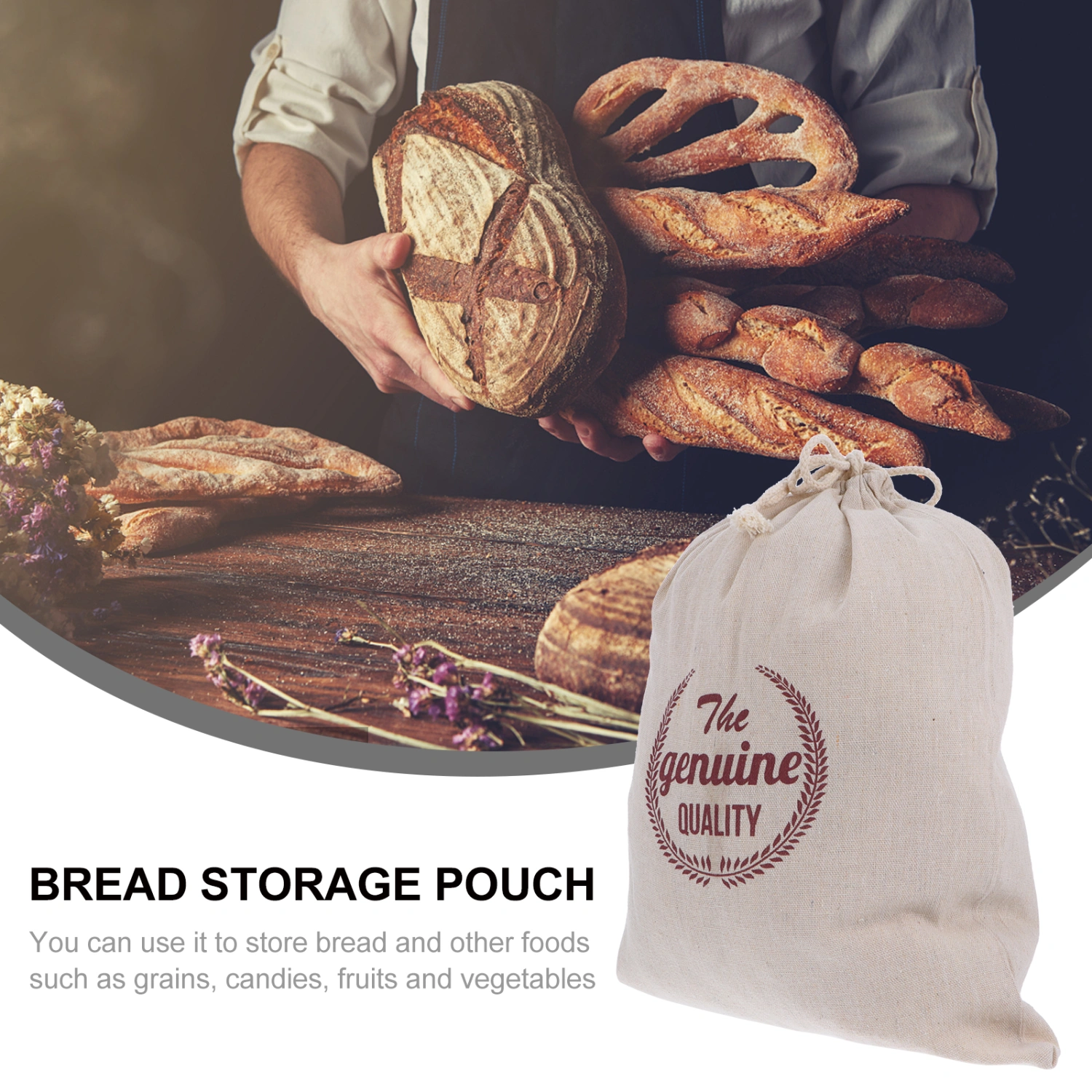 1Pc Linen Bread Bag Reusable Drawstring Bag Homemade Bread Storage Pouch
