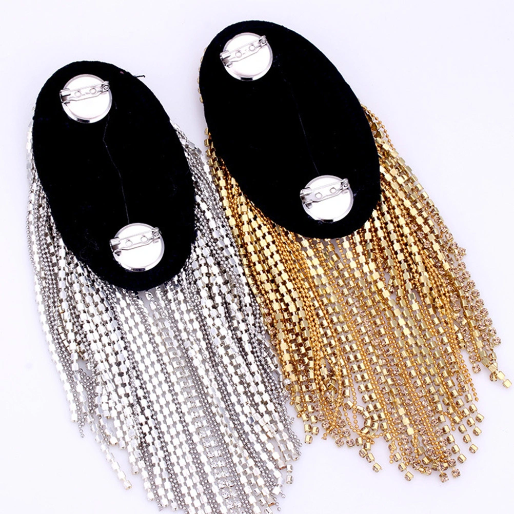 1 Pair Silver Tassel Epaulet Rhinestone Shoulder Board Costume Shoulder Badge Decor Shoulder Mark Fringe Epaulet for Suit