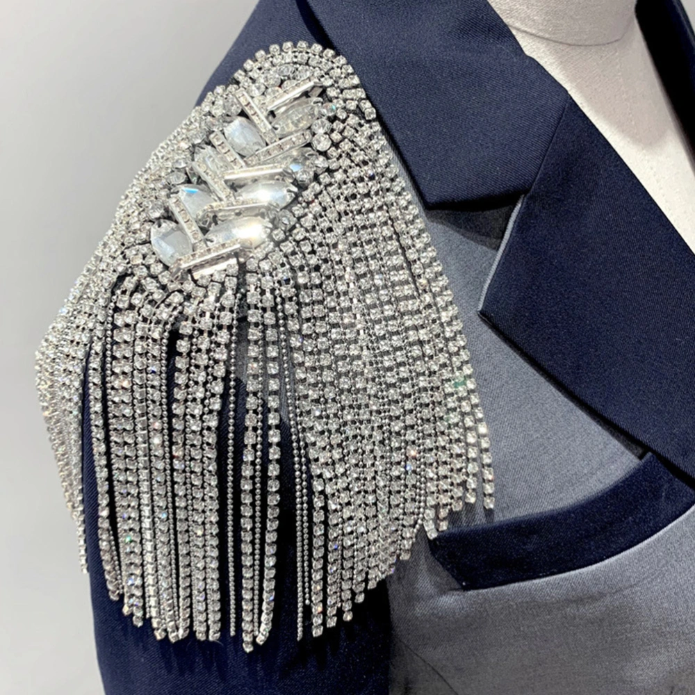 1 Pair Silver Tassel Epaulet Rhinestone Shoulder Board Costume Shoulder Badge Decor Shoulder Mark Fringe Epaulet for Suit