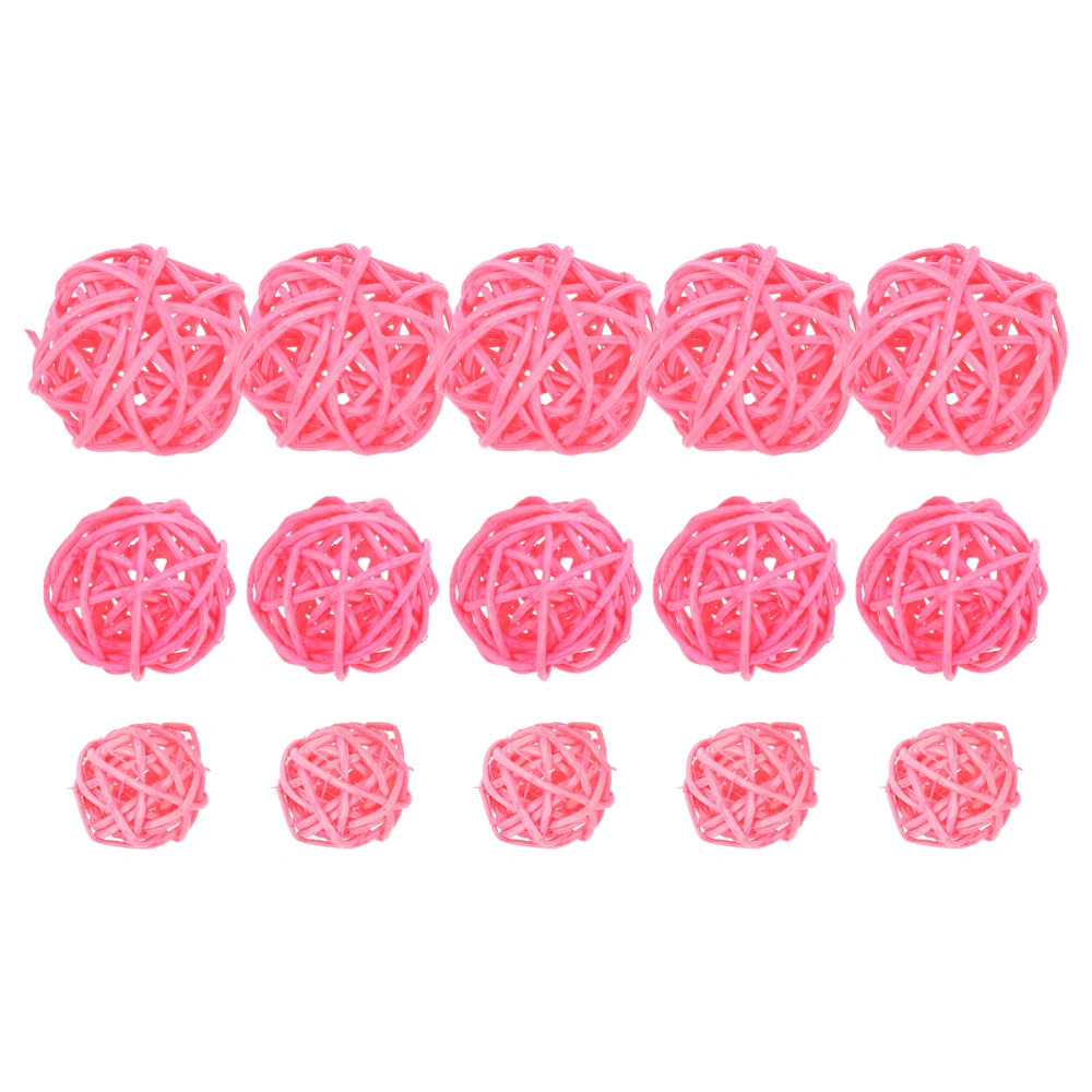 15pcs Wicker Rattan Ball Wedding Christmas Party Hanging Decoration ry Mobiles 3cm 4cm 5cm (Pink)