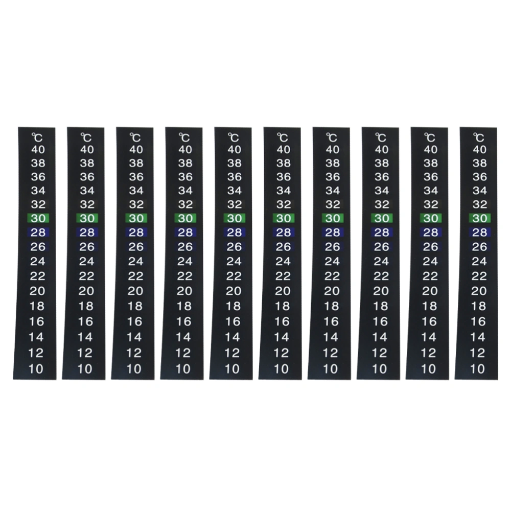 10pcs Thermometer Sticker Stripe 10-40 Celsius Degree Indoor Temperature Measuring Strip Liquid Crystal Discoloration Temperature (Black, Random Color And Random Location Of Temperature Strip)