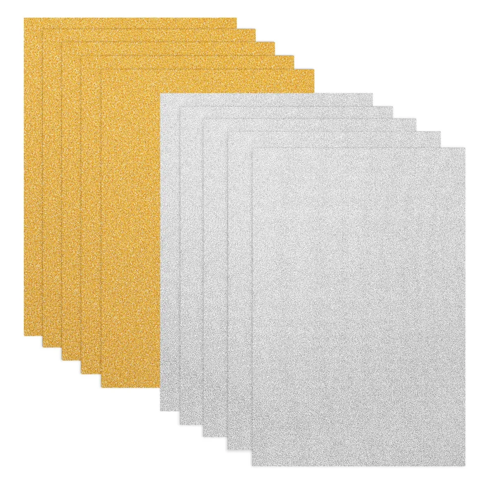 ULTNICE 10pcs Glitter Cardstock Paper Sparkly Paper for DIY Project Gift Box Wrapping and Scrapbooking (Gold & Silver)