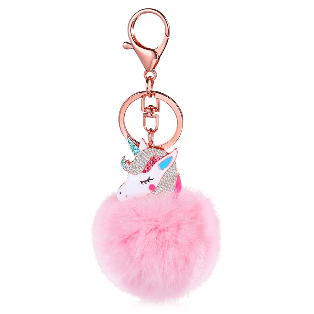 TENDYCOCO Keychain Lovely Unicorn Key Ring with Fluffy Hair Ball Meticulous Workmanship Key Holder Hanging Pendant for Women Ladies Girls