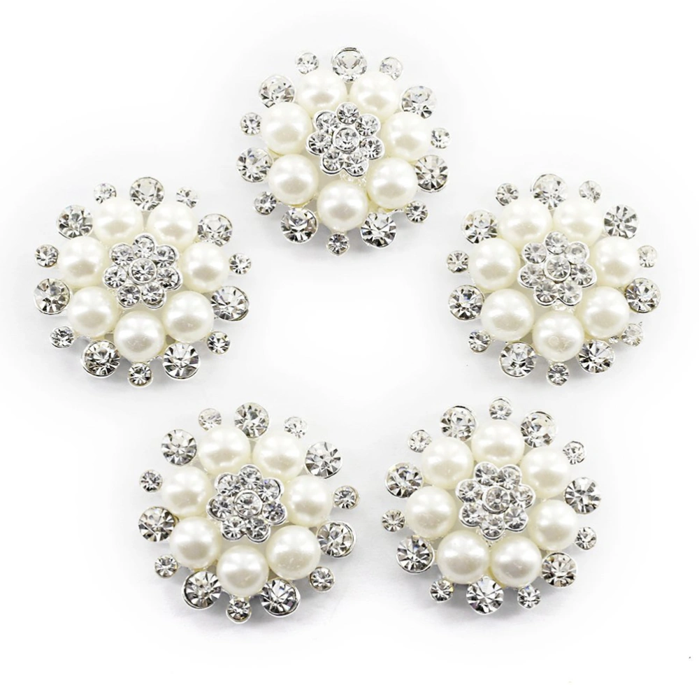 10pcs Faux Pearl Flower Buttons Embellishments for Craft (Silver)