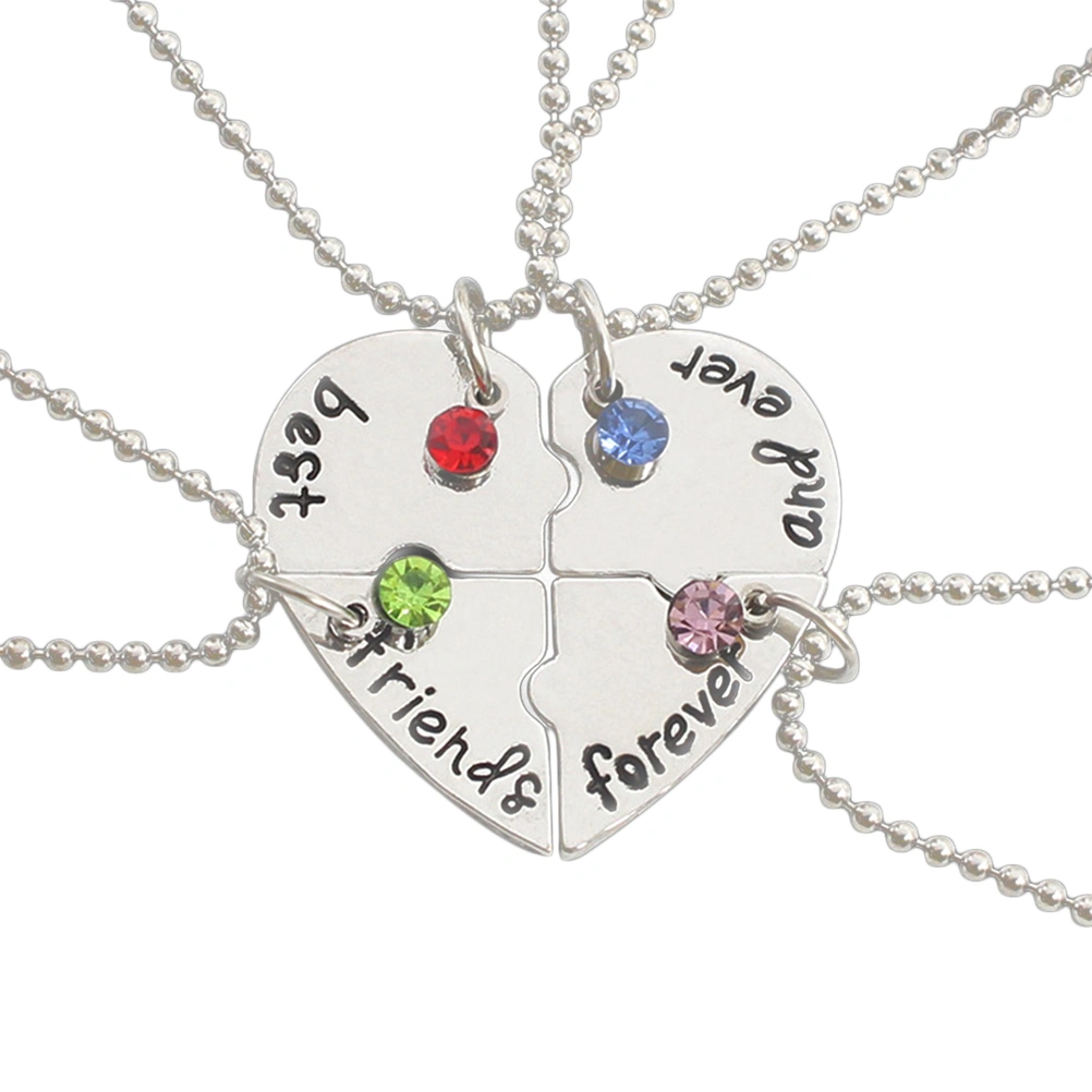 Four Stitching Necklace Love Heart Pendant Fashion Letter Stitching Forever and Ever Necklace Gift (Silver)