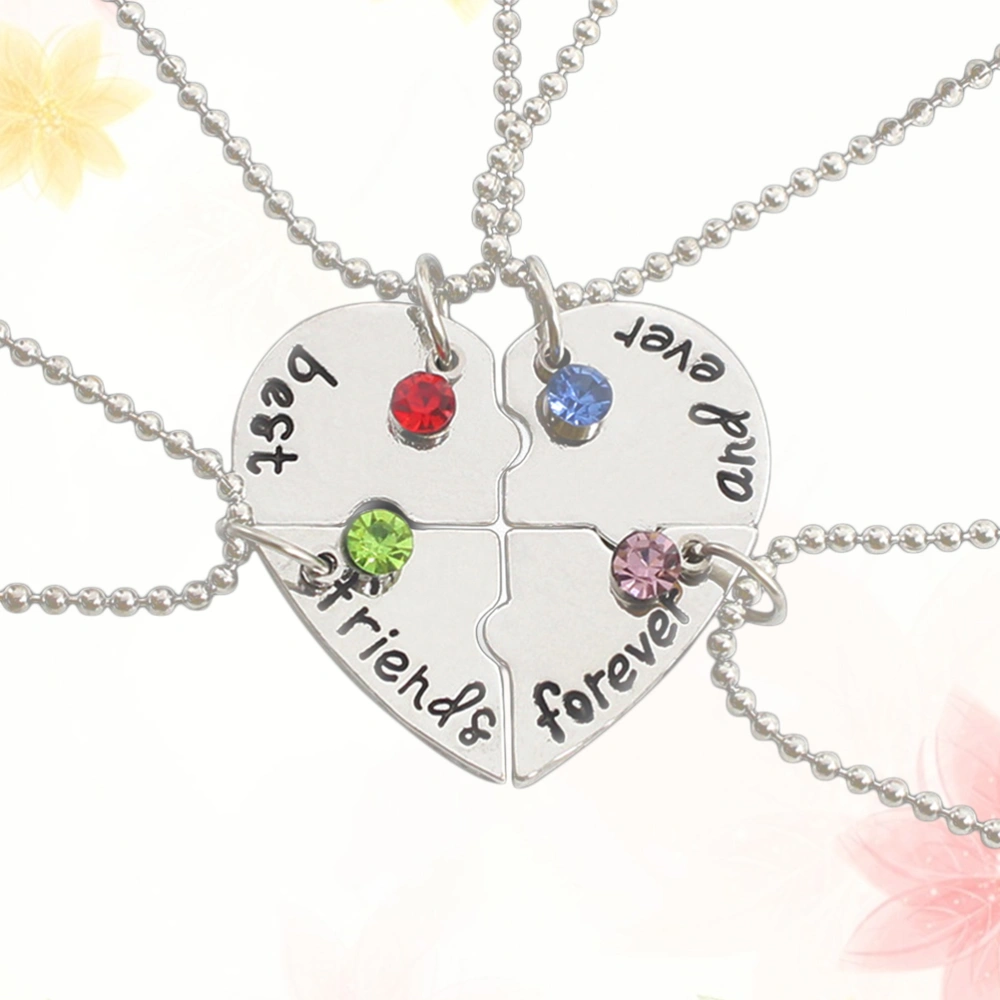 Four Stitching Necklace Love Heart Pendant Fashion Letter Stitching Forever and Ever Necklace Gift (Silver)