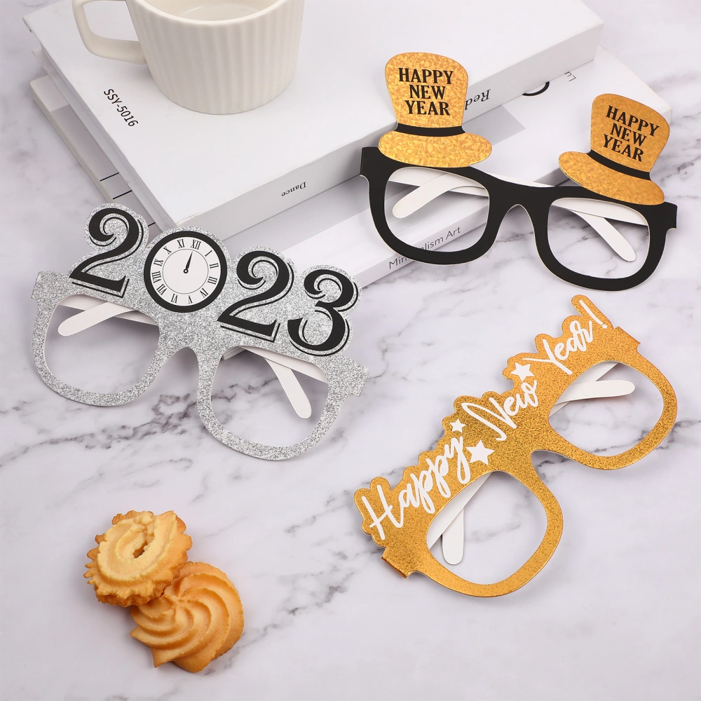 Amosfun 9pcs Happy New Year 2023 New Years Eve Party Eyeglasses Photography Glasses Props Paper 2023 Glasses