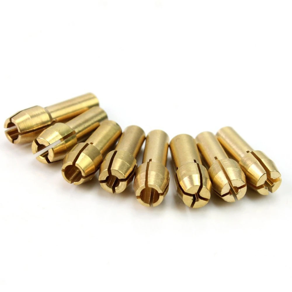 8pcs 1mm /1.6mm /2.3mm /3.2mm Brass Collet Rotary Tools (Golden)