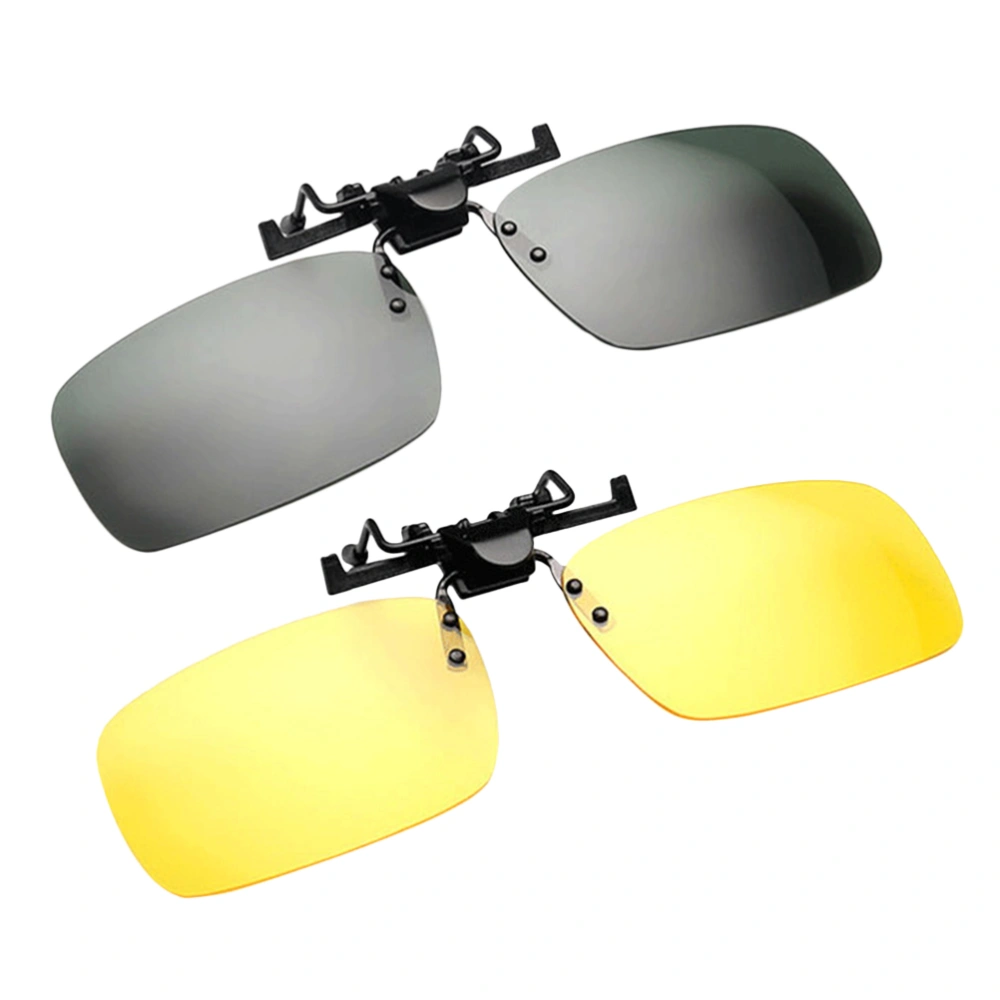 2Pc Unisex Polarized Sunglasses Clip Drive Sunglasses Night Vision Goggles Resin Lenses Night Driving Glasses Large Size L (Yellow and Grey Glass)