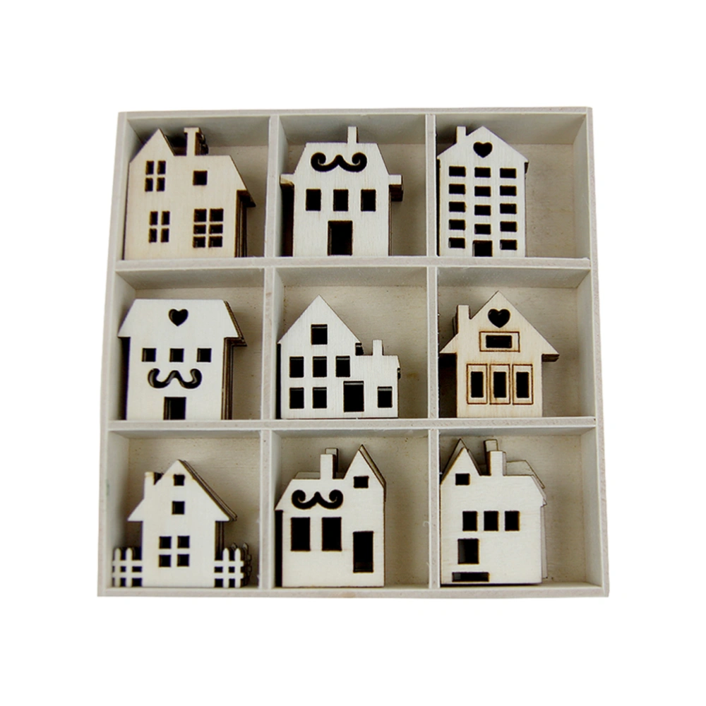 45pcs Wooden Slices House Shaped Embellishments Hanging Decorations Wood Crafts DIY Accessories Small Pendants for Home Ornaments(9 Patterns, 5 Pieces for each Pattern, Total 45 Pcs)