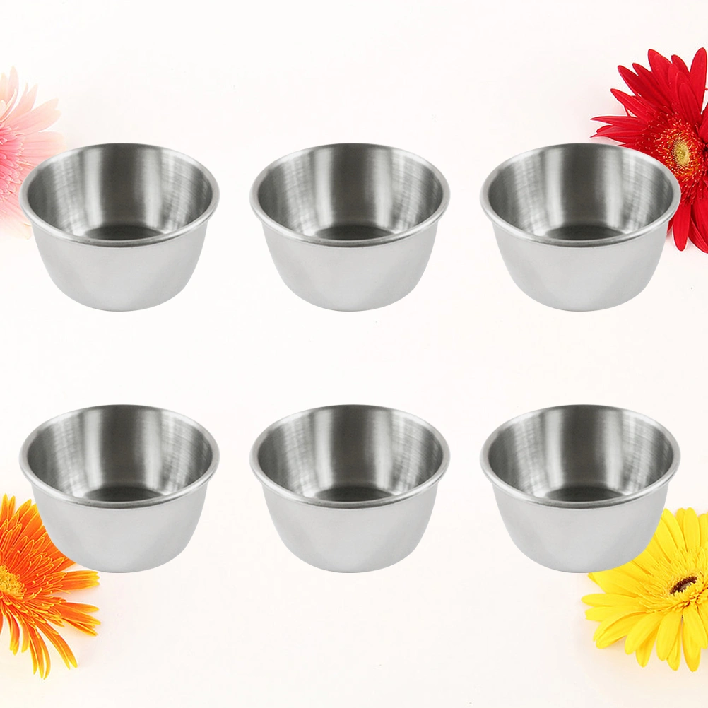 6PCS Stainless Steel Sauce Cups Reusable Tomato Sauce Container Dipping Bowl for Restaurant Home