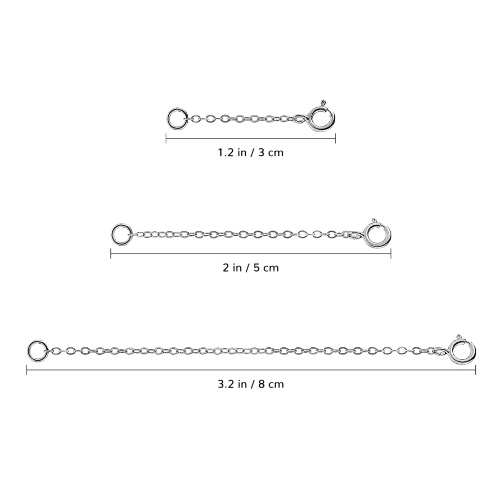 Healifty 3pcs S925 Sterling Silver Chain Extenders Necklace Bracelet Extended Chains Jewelry Making Accessories (Silver)