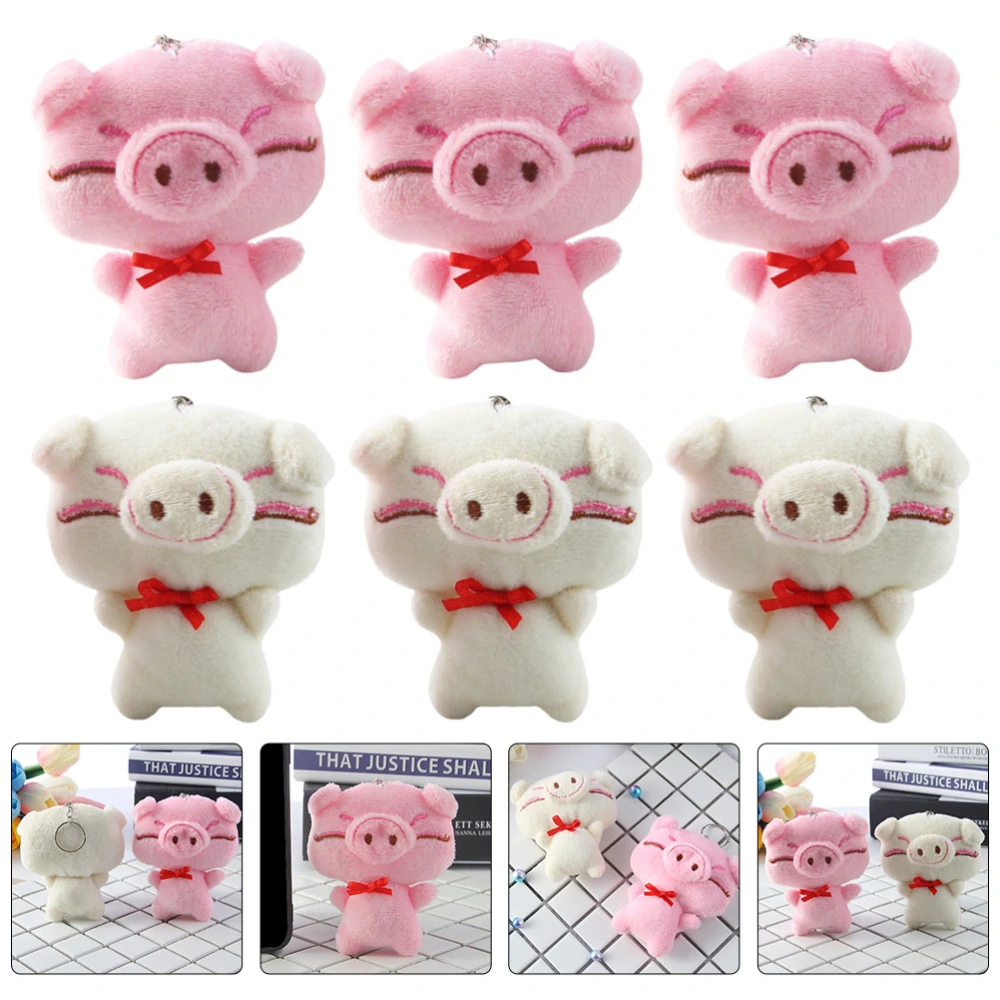 6Pcs Cartoon Stuffed Animals Key Chain Pendants Plush Piggy Bag Hanging Pendants