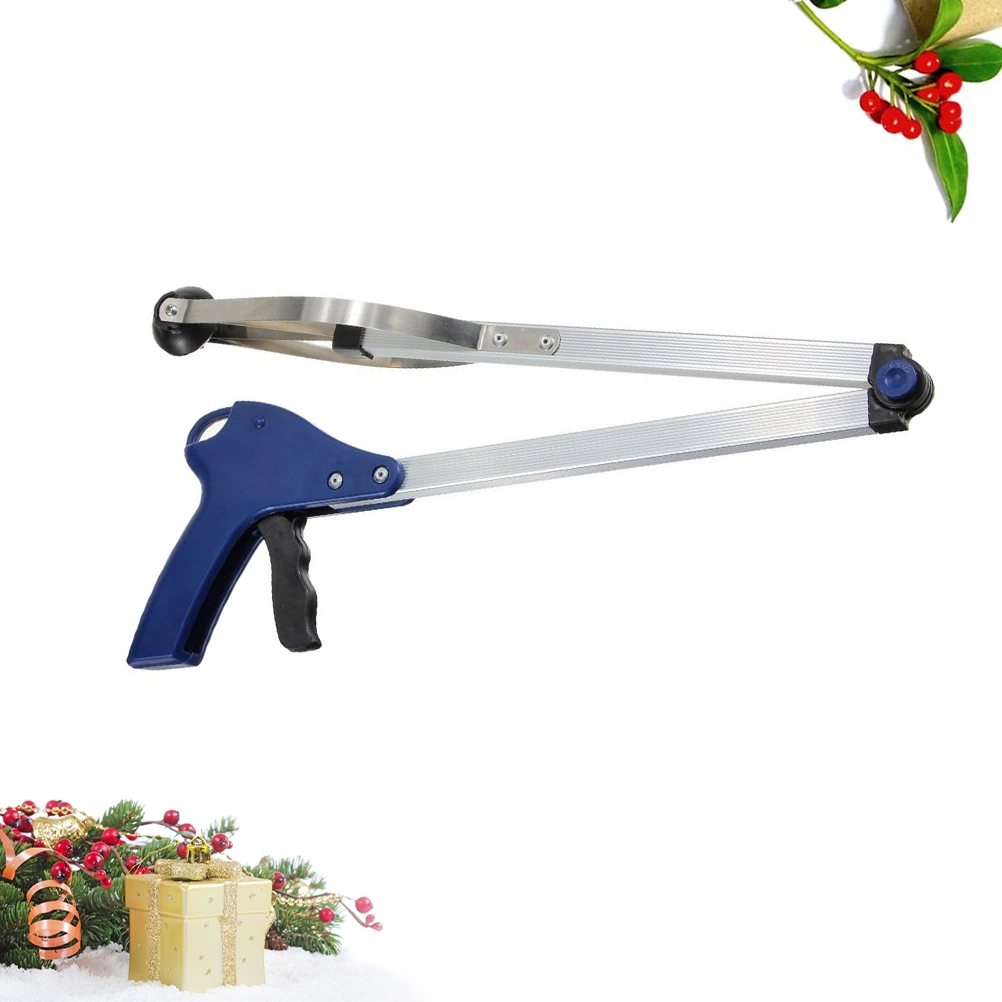 83cm Foldable Garbage Grabber Trash Picker Pick up Gripper Reacher Tool (Blue)