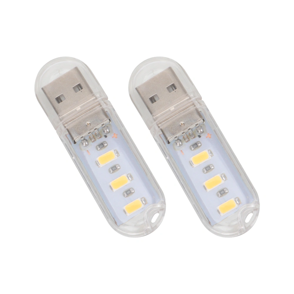 2PCS Mini Portable Bright 3 LED Night Light USB Lamp (Warm White)