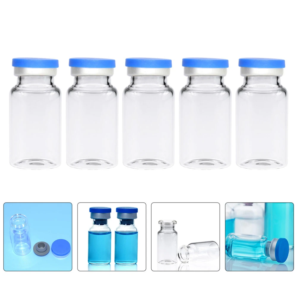 20pcs Practical 10ml Transparent Vials Clear Flat Bottom Bottles with Caps