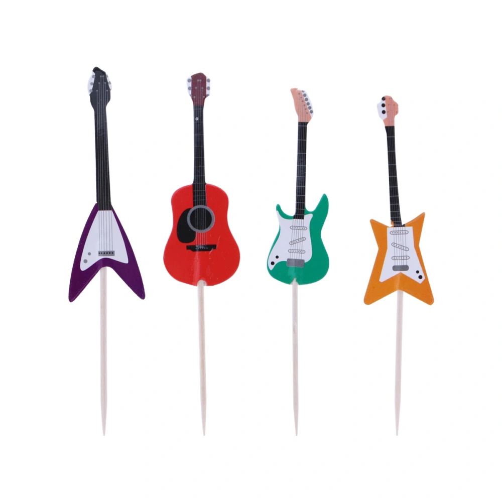 24pcs Guitar Cupcake Toppers Musical Instrument Shape Cupcake Decorating Tools for Party Supplies