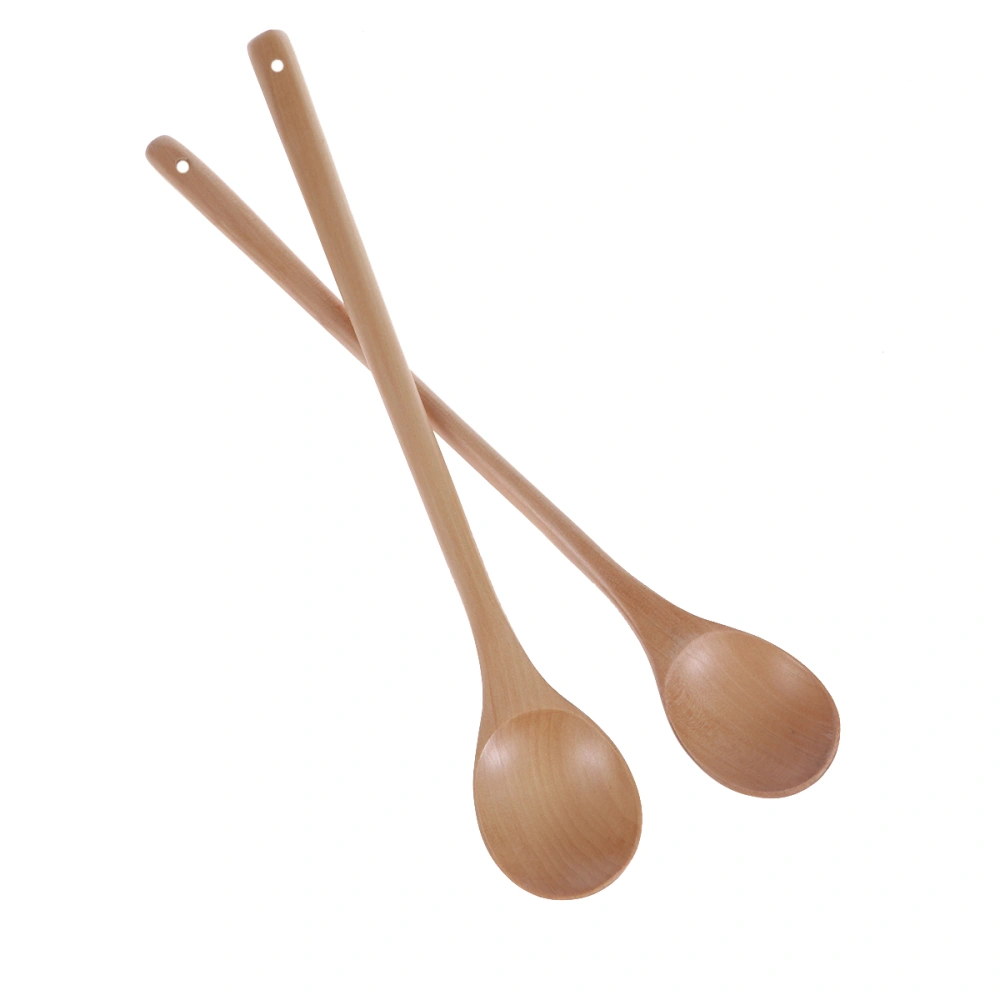 2pcs Long Handle Wooden Stirring Spoons Jam Spoon Kitchen Cooking Utensils