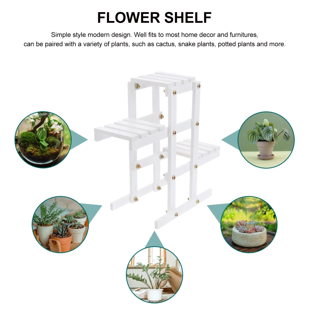 1pc Wooden Storage Rack Flower Pot Rack Stand Holder Household Green Plants Potted Plant Flower Holder for Home (White)