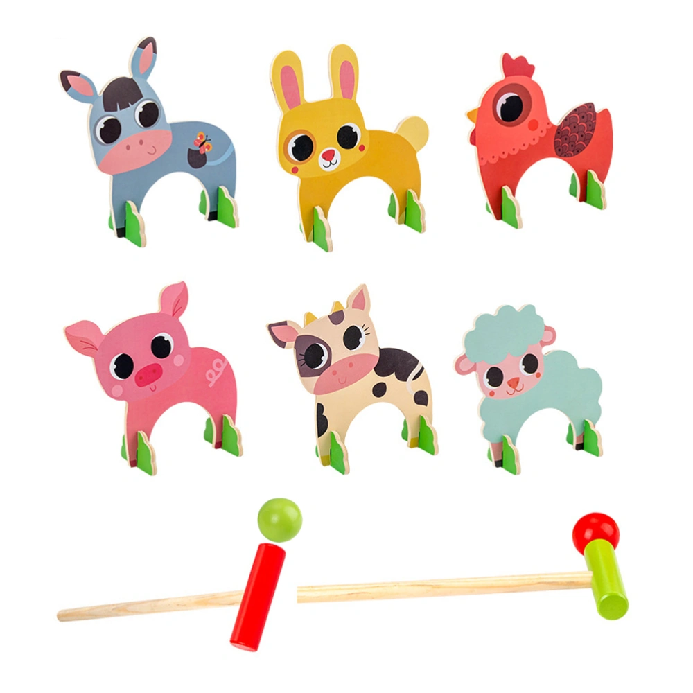 1 Set of Wooden Animals Croquet Set Kids Baseball Sports Games Educational Toy