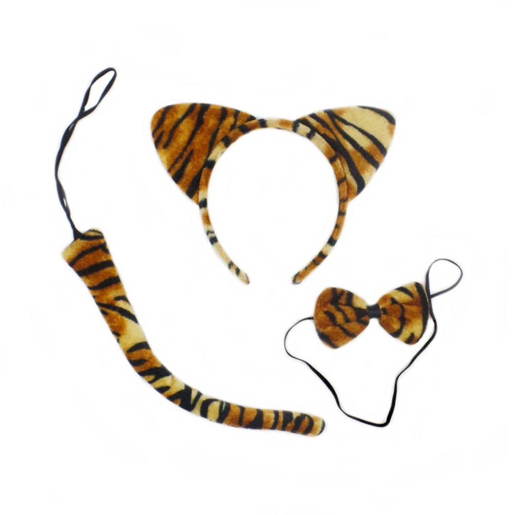 3Pcs Kids Cat Ears Headband Bow Ties Tail Set Party Cosplay Costume (Tiger Stripe)