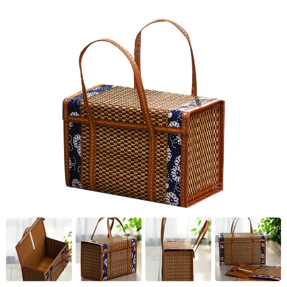 Handheld Picnic Food Storage Basket Bamboo Woven Fruit Basket for Outdoor