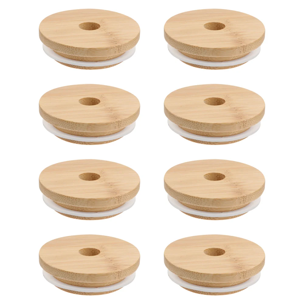 8PCs Durable Cup Bamboo Lid Coffee Mug Jar Glass Cans Wooden Lid Bottle Bamboo Cover Rubber Seasoning Sealed Lid (External Diameter 70MM)