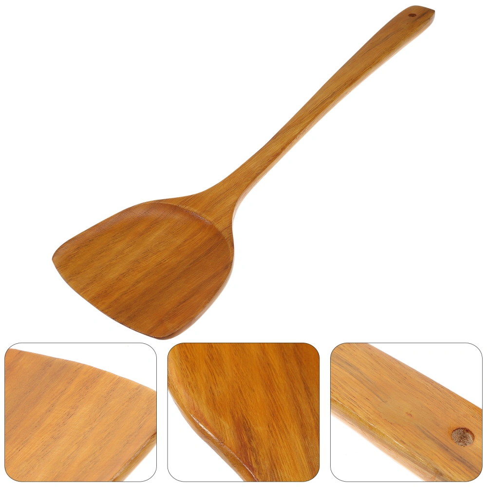 1pc Kitchen Gadget Long Handle Non-stick Wood Spatula Kitchen Utensils Accessories (Brown)