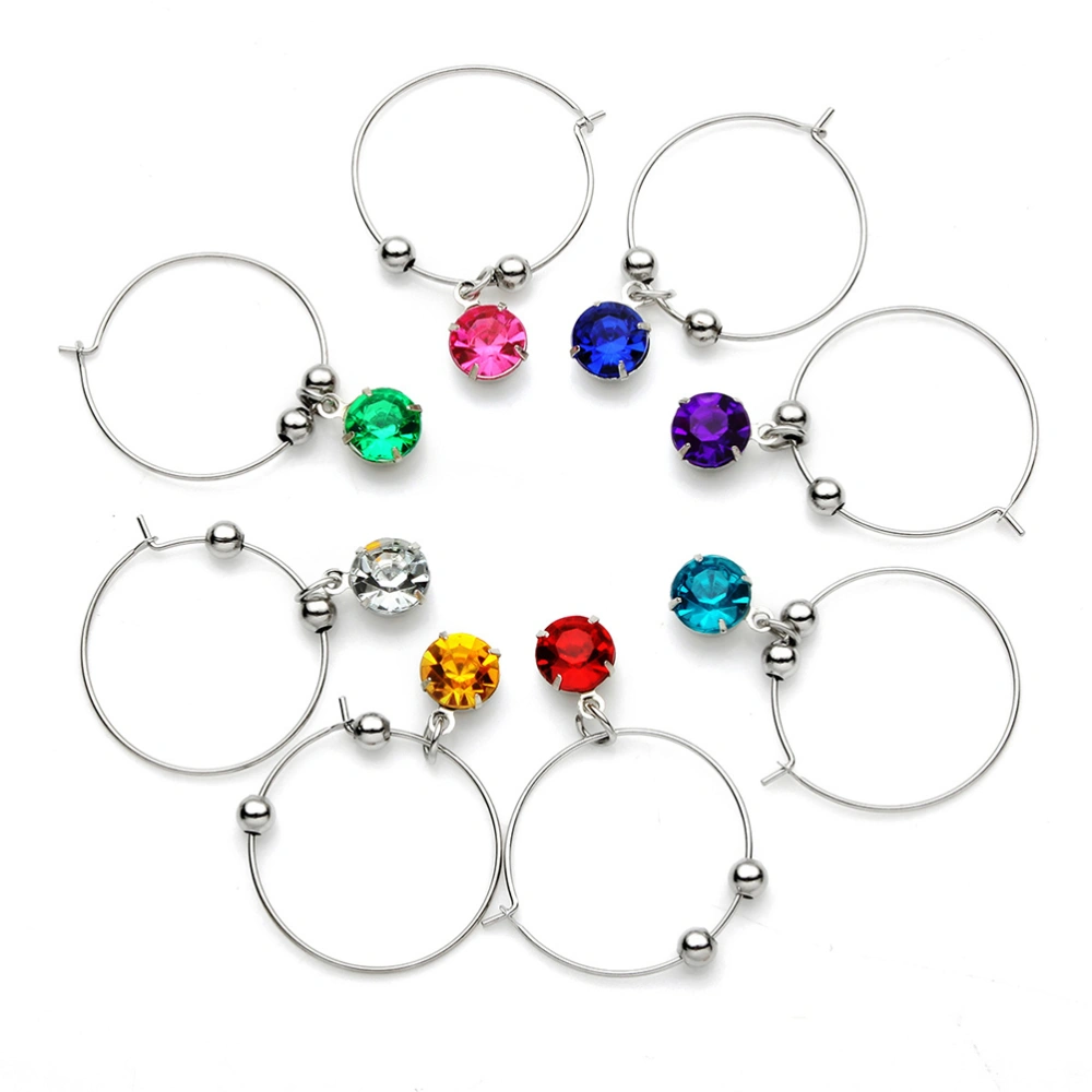 8pcs Colorful Diamonds Wine Glass Hanging Ring Hanging DIY Wine Glass Ring for Restaurant Hotel Bar (Mixed Color)