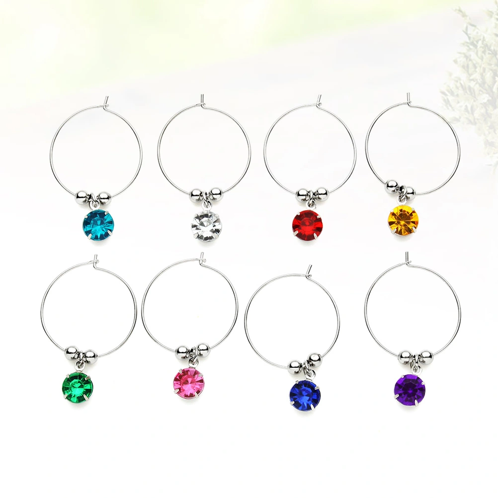 8pcs Colorful Diamonds Wine Glass Hanging Ring Hanging DIY Wine Glass Ring for Restaurant Hotel Bar (Mixed Color)