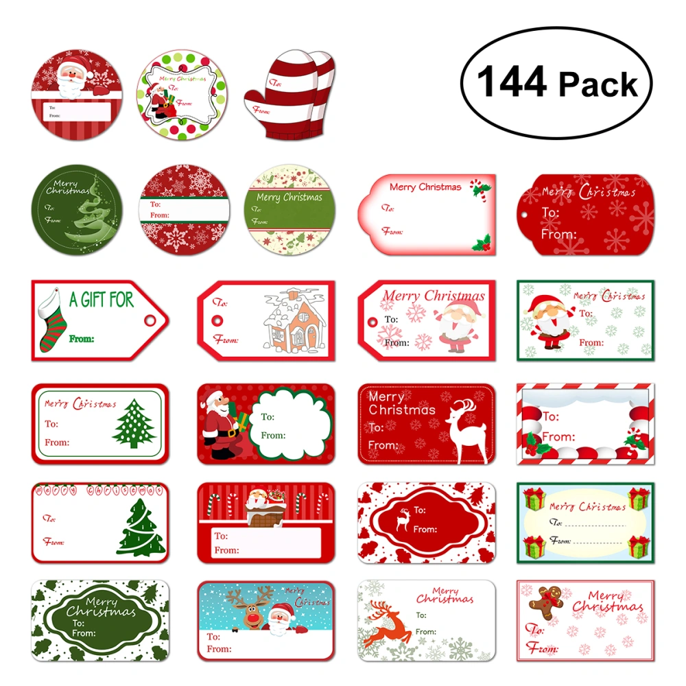 Amosfun 144 Christmas Self Adhesive Gift Tag Stickers 24 Assorted Designs Santa Snowmen Xmas Tree Deer Christmas Festival Birthday Wedding Holiday Decorative Presents Labels Decals