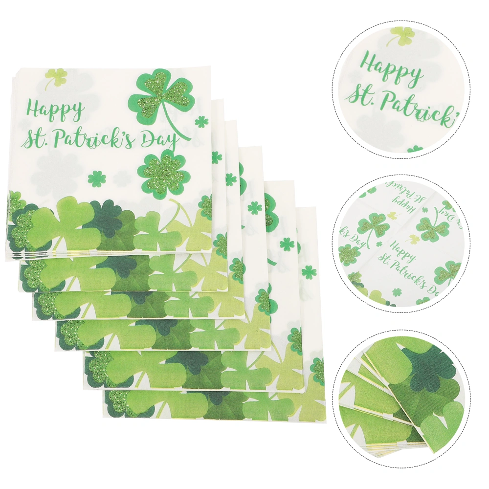 40 Sheets St. Patrick's Day Party Napkin Four Leaf Clover Printed Tissue Festival Themed Party Napkins Disposable Party Tissue for Home Dining Room