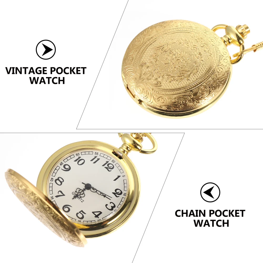 Pocket Watch Retro Carved Necklace Accessory Alloy Pocket Watch Golden Color