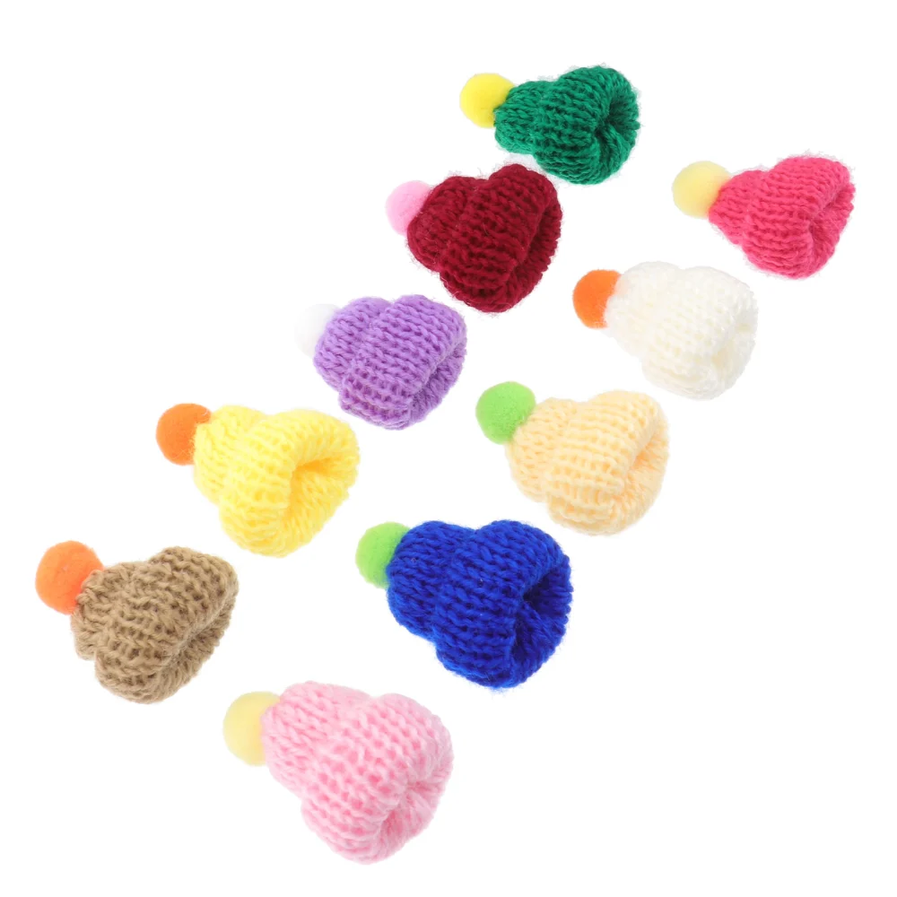 10pcs Knitted Hat Craft Accessories Mini Colorful Knitted Caps Decor Accessory