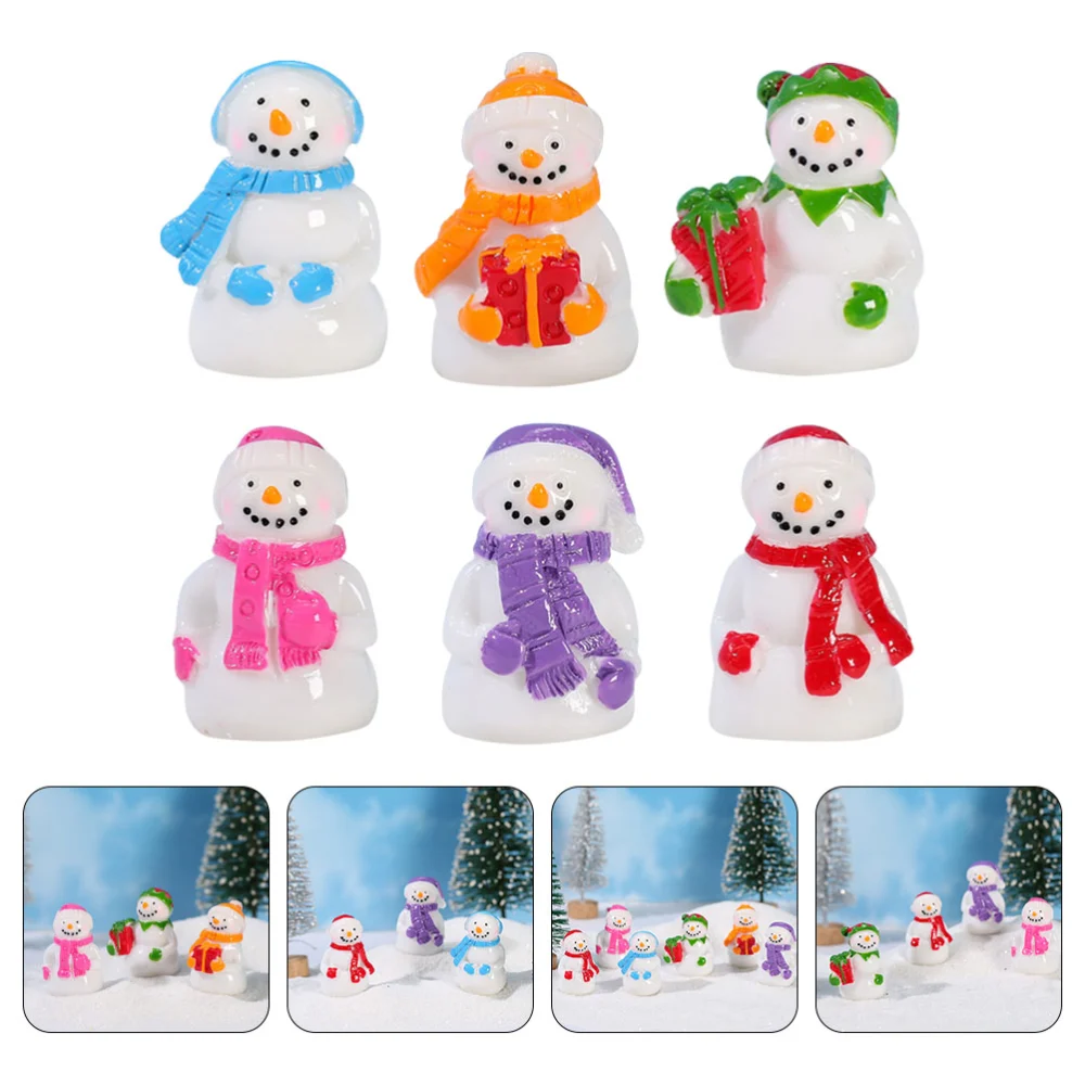 6pcs Miniature Snowman Figurines Miniature Christmas Ornaments Doll House Decor Mixed Style