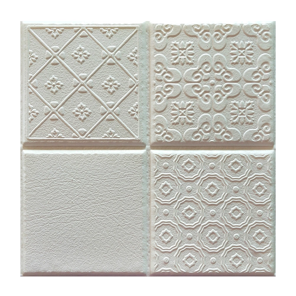 Decorative 3D Wall Tile Stickers Self-adhesive Square Waterproof Simple European Style Easy Peel Stick for Kitchen Bathroom Floor Wall Home Decor (White)