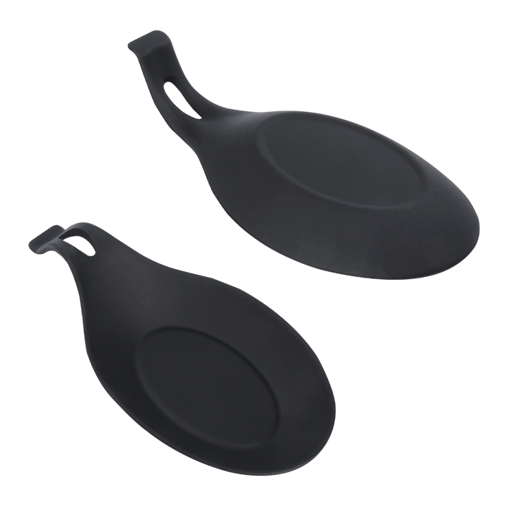 2pcs Silicone Spoon Rests Kitchen Utensil Holder Heat Resistance Spoon Rack Spoon Pad for Home Restaurant (Black)