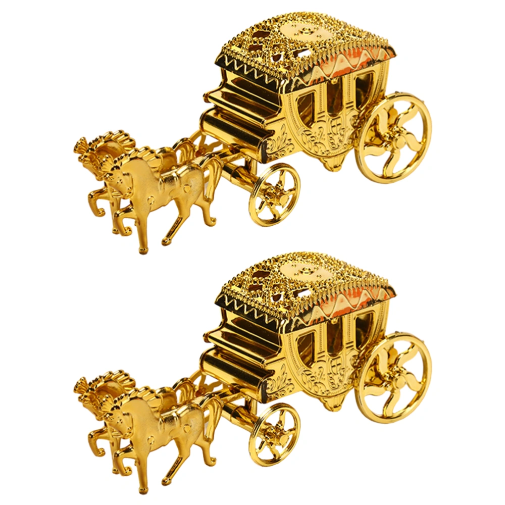 2pcs Exquisite Candy Packaging Boxes Golden Cart Shape Wedding Candy Boxes