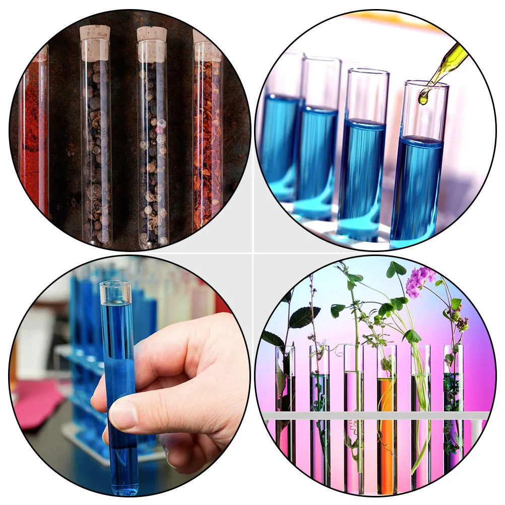 10Pcs Glass Test Tube Transparent Serological Test Tubes with Wooden Corks